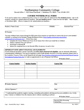 Northampton Community College Withdrawal  Form