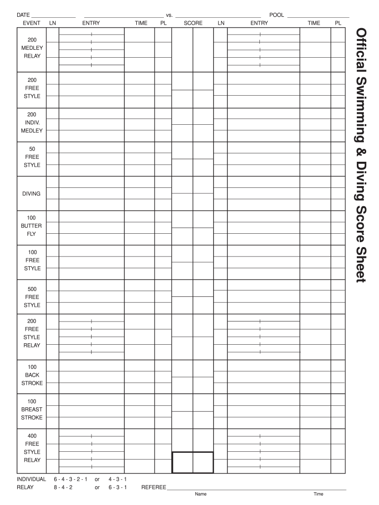 Swimming Score Sheet  Form
