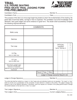 Pre Preliminary Skate Test Form