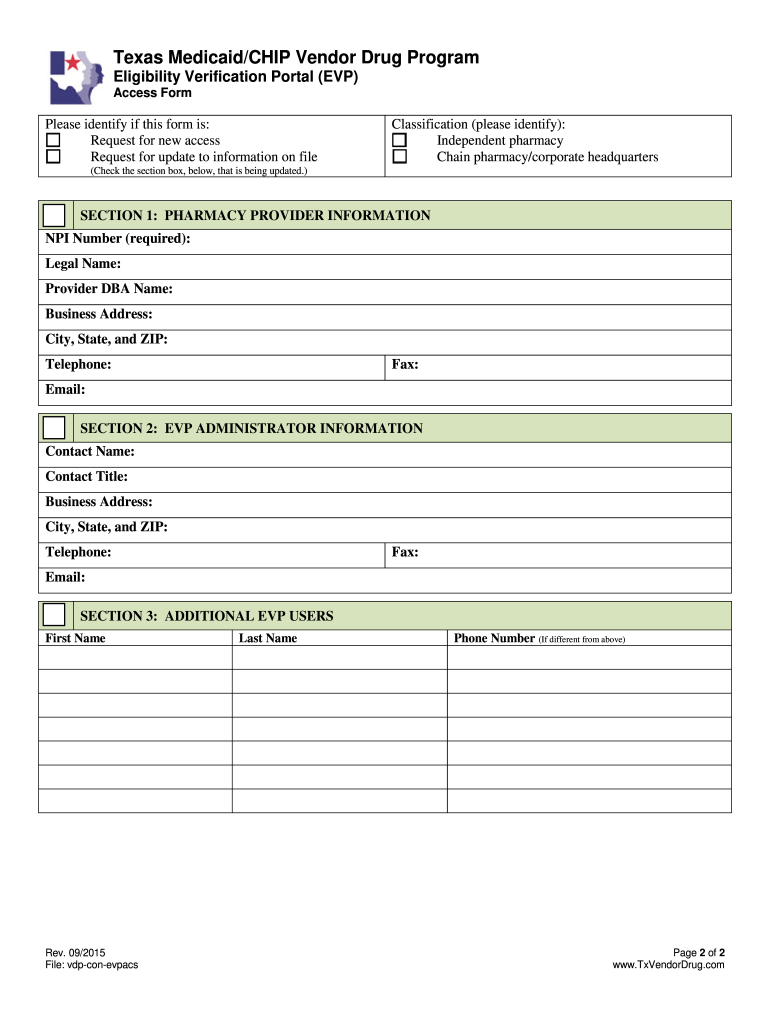  Eligibility Verification Portal EVP Access Form 2015-2024