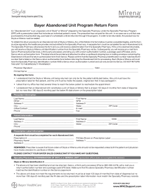 Bayer Abandoned Unit Program Return Form