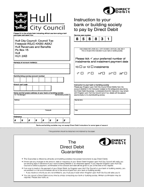 Hull City Council Direct Debit Mandate  Form