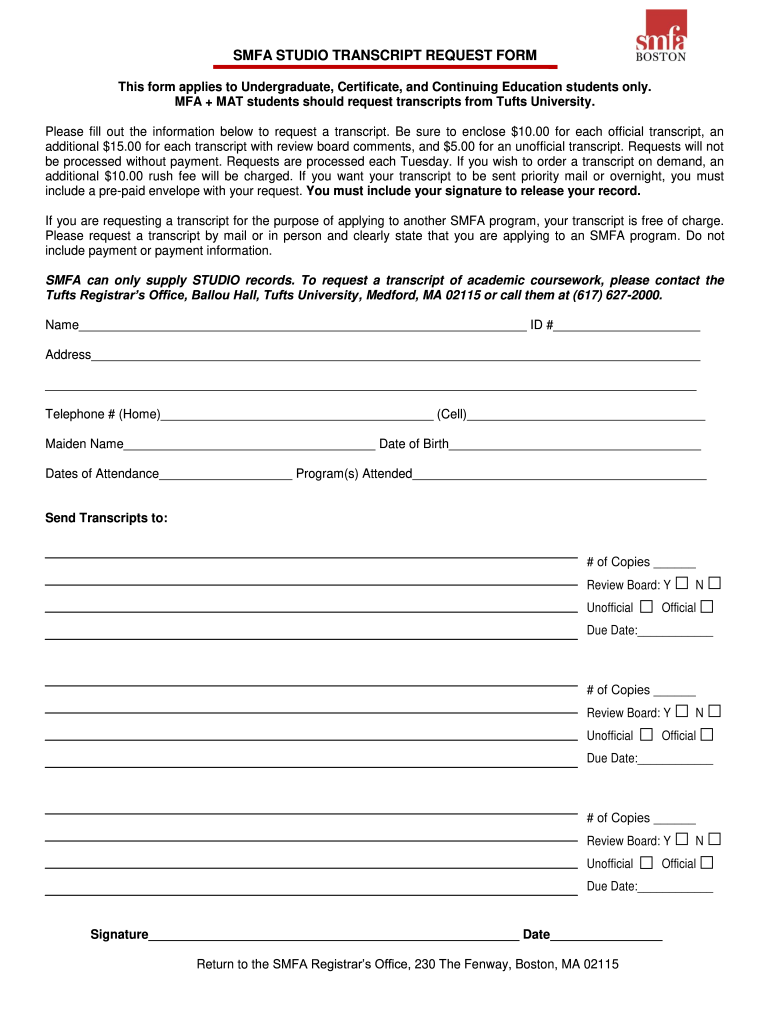 Smfa Transcript Request  Form