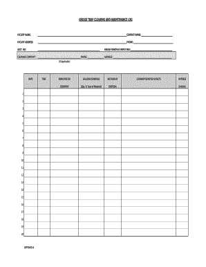 GREASE TRAP CLEANING and MAINTENANCE LOG  Form