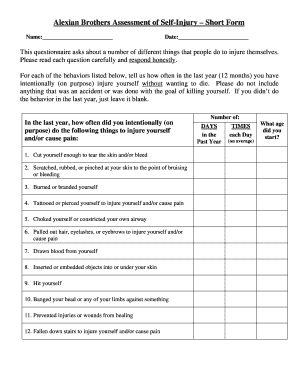 Alexian Brothers Assessment of Self Injury Short Form