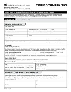 VENDOR APPLICATION FORM Edmonton Public Schools