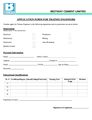 Bestway Cement Factors Intership Form Download