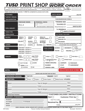 PRINT SHOP WORK ORDER SPECIAL BILLING  Form