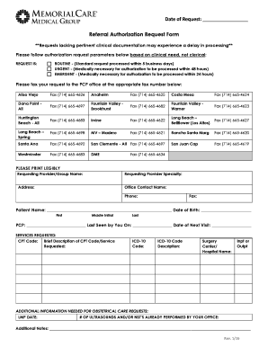 Date of Request MemorialCare Memorialcare  Form