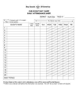 Cub Scout Attendance Sheet  Form