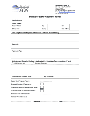 Physiotherapy Report of a Patient  Form