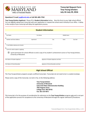  TYS16 Transcript Request Form University of Maryland Oes Umd 2016