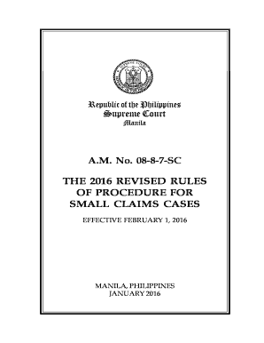 The REVISED RULES of PROCEDURE for SMALL CLAIMS CASES  Form