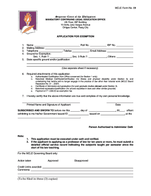 MCLE Form No 09 Application for Exemption Mcle Judiciary Gov