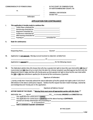 APPLICATION for CONTINUANCE Norrycopanet  Form