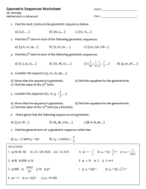 Sequences Worksheet with Answers PDF  Form