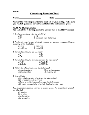 Snc2d Chemistry Test  Form
