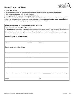 Name Correction Form ServSafe