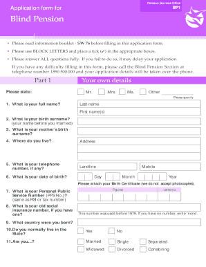 Blind Pension Application Form