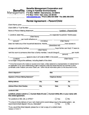 Rental Agreement between Parent and Child Template  Form