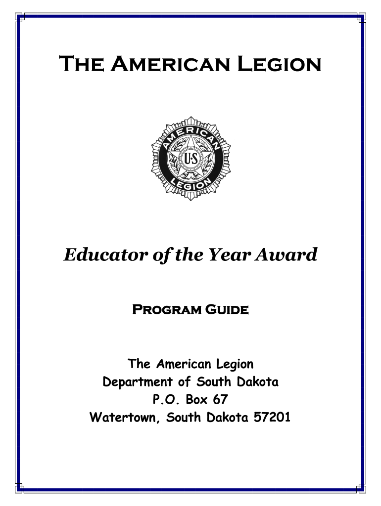 The American Legion Educator of the Year Award Program Guide the American Legion Department of South Dakota P Sdlegion  Form