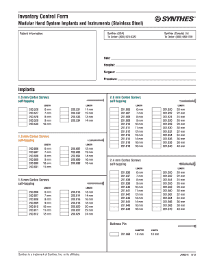 Synthes Modular Hand Inventory  Form