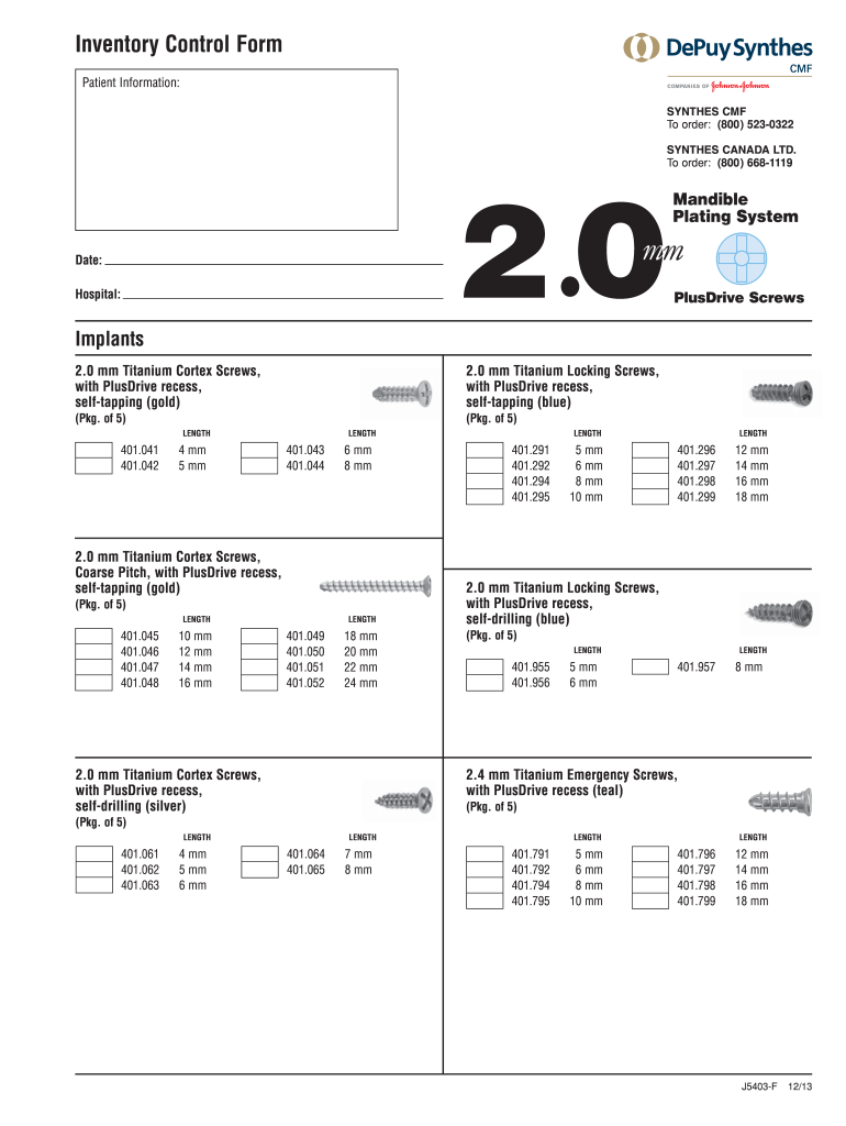 Get and Sign Matrix Mandible Inventory Control Form 2013-2022