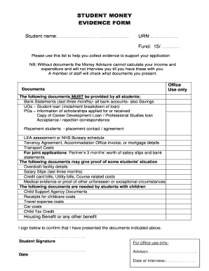 STUDENT MONEY EVIDENCE FORM University of Surrey Surrey Ac