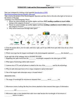 Webquest Light and the Electromagnetic Spectrum Answer Key PDF  Form