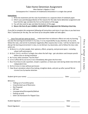 Take Home Detention  Form
