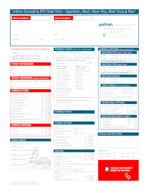 Unitron Earmold Order Form