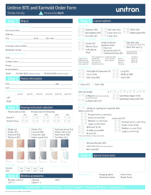 Unitron Earmold Order Form