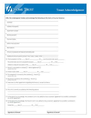 Tenant Acknowledgement Form