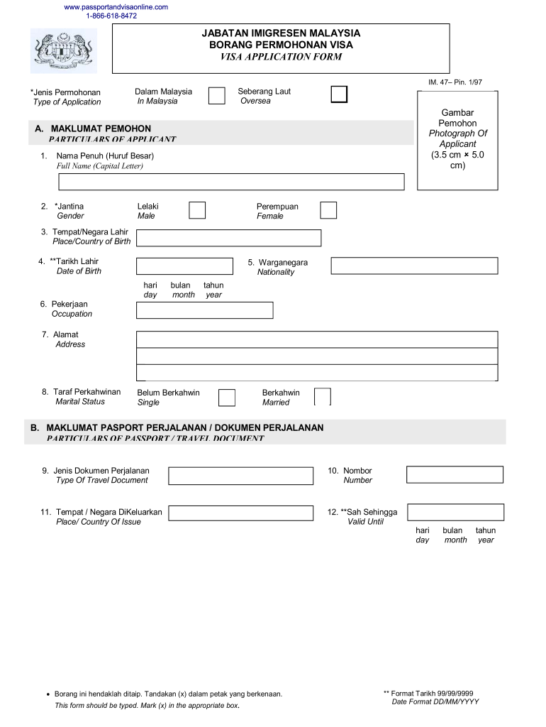Borang Permohonan Visa Malaysia  Form