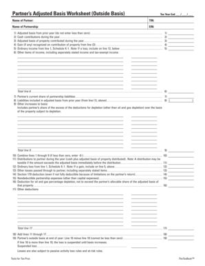 Partner&#039;s Outside Basis Worksheet  Form