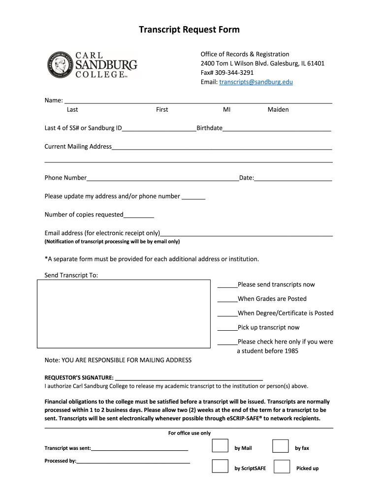 Carl College Transcript Request  Form