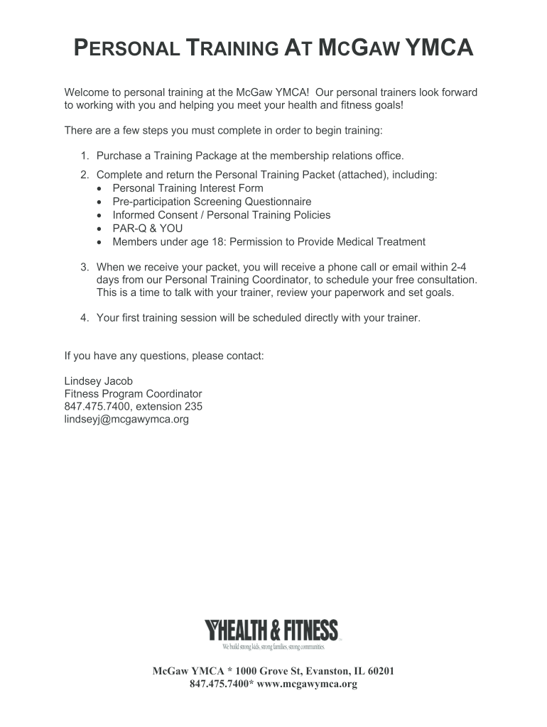 PERSONAL TRAINING at MCG  McGaw YMCA  Mcgawymca  Form