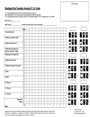 Westmead Post Traumatic Amnesia Scale PDF  Form