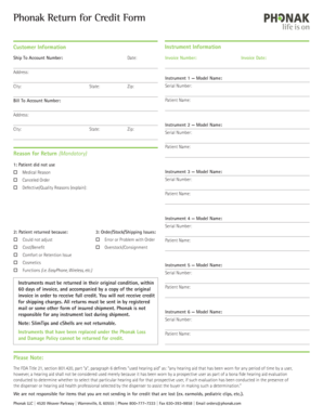 Phonak Return for Credit Form