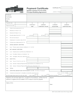 Jbcc Payment Certificate Template Excel  Form