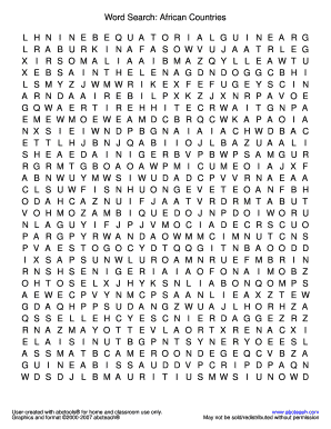 Word Search African Countries  Form
