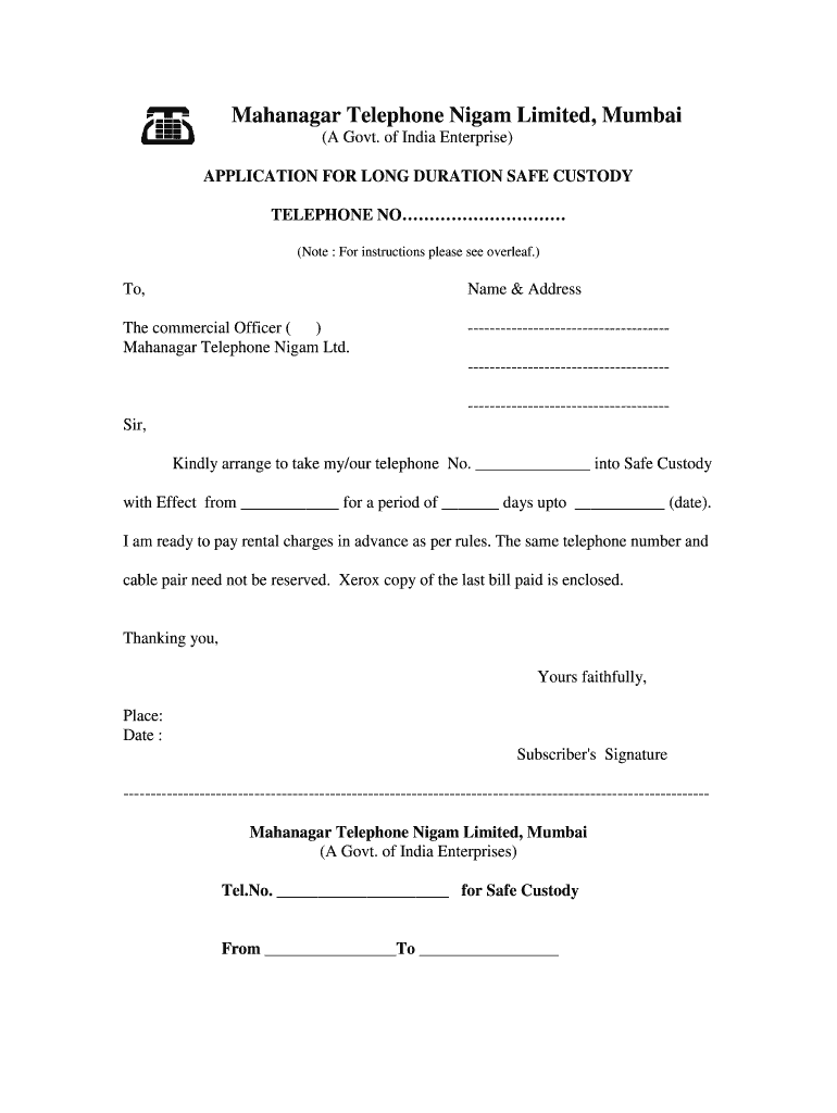 Bsnl Safe Custody Form PDF