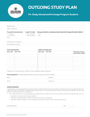 Outgoing Study PlAN Deakin Edu  Form