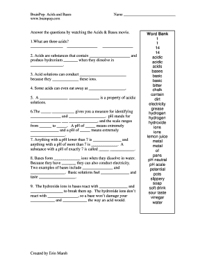 Brainpop Acids and Bases Challenge Answers  Form