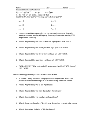 Distribution Worksheet PDF  Form