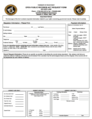 TOWNSHIP of PISCATAWAY OPEN PUBLIC RECORDS ACT REQUEST FORM Piscatawaynj