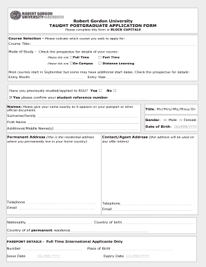 Robert Gordon University TAUGHT POSTGRADUATE APPLICATION FORM