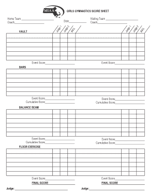 Gymnastics Score Sheet PDF  Form