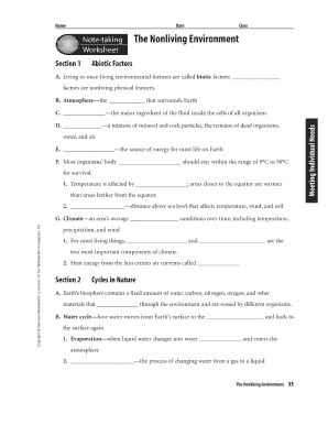 Note Taking Worksheet the Nonliving Environment  Form