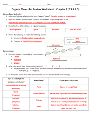 Organic Molecules Worksheet  Form